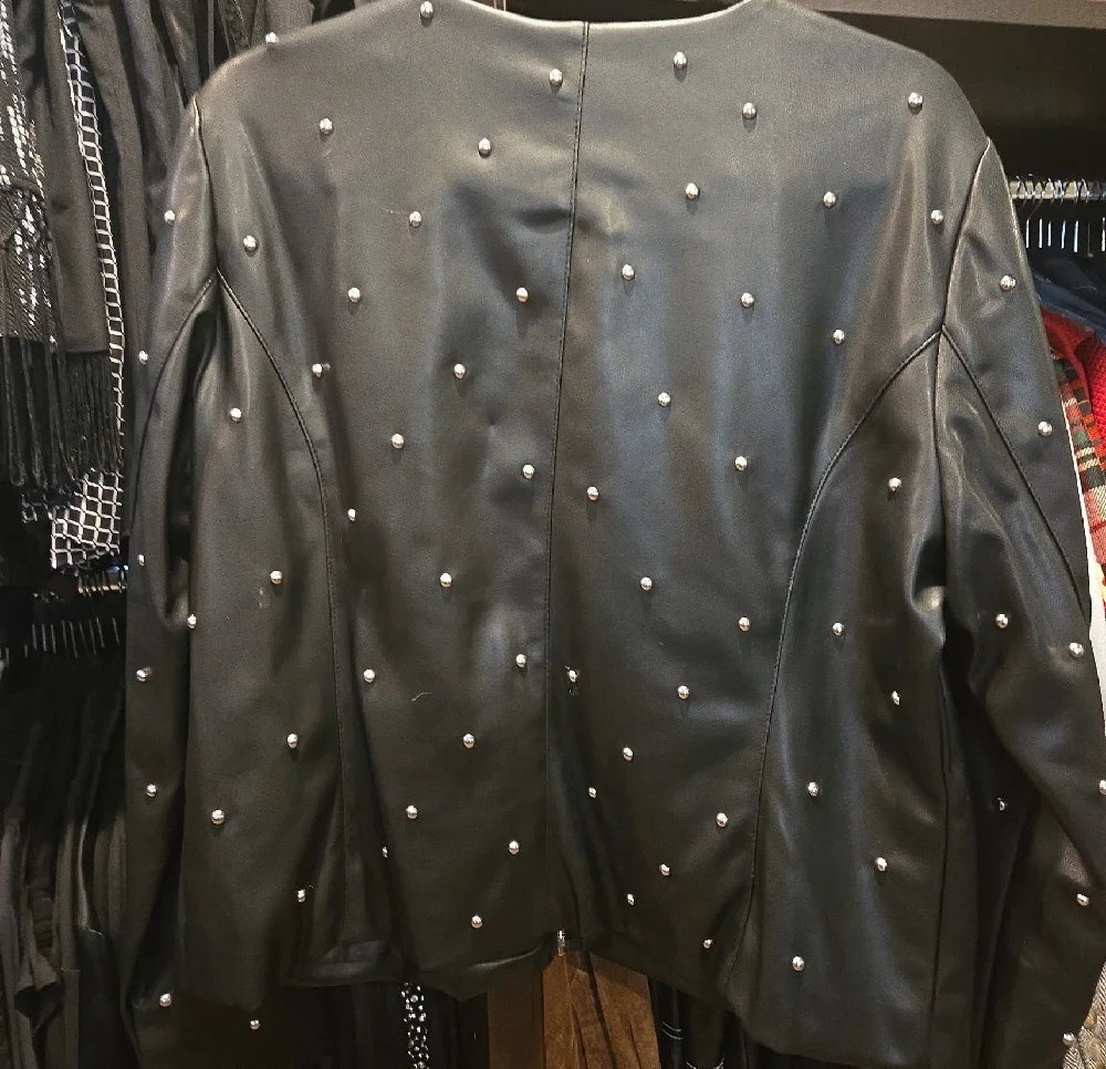 Bagatelle Black Faux Leather Jacket with Pearl Studs - Picture 2 of 4